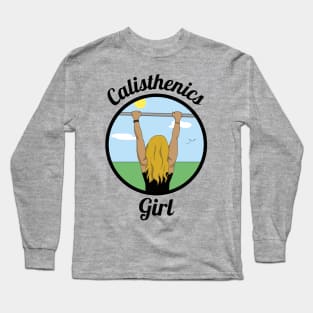 Calisthenics blonde girl doing pull ups Long Sleeve T-Shirt